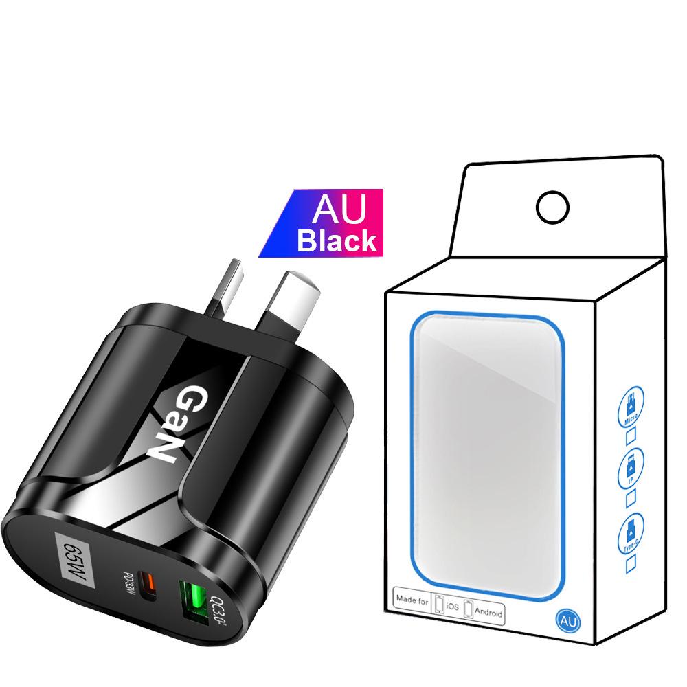 GaN-зарядное устройство PD33W: Быстрая зарядка QC3.0 9В/12В, спецификация EU/AU/UK, USB Direct Charge