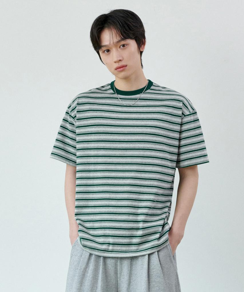 GLW [Unisex] Striped Short Sleeve T-Shirt Green