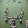 Gothic Purple Crystal Crescent Moon Branches Necklace Witch Pendant Fantasy Forest Twig Women Jewellery Statement Wedding Wicca