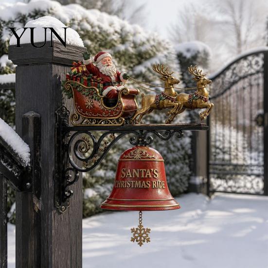 Decorative Doorbell for Christmas Bell Wall Hanging Decoration, Santa Sleigh Reindeer Ornament, Large Holiday Craft Home Decor Porch Door Fireplace