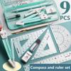 9PCS/Set Eraser Ruler Set Transparent Measuring Ruler Multi-Function Protractor  School Office