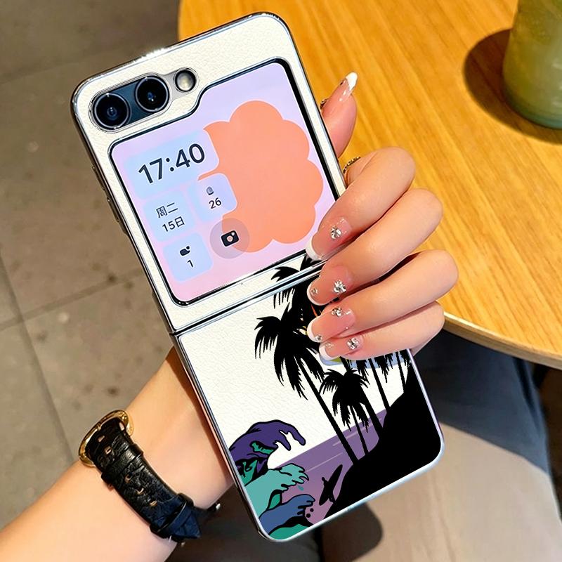 Креативный чехол с узором «Кокосовый закат» для Samsung Galaxy Z FLIP 7 FE 6 5, гибридная складная крышка с покрытием из PC+PU кожи для Samsung Z Flip7 Flip6 Flip5