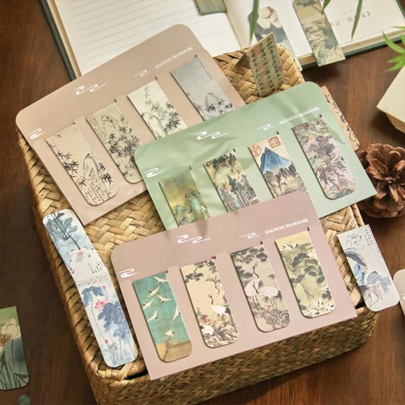 2/4/5 шт./набор Китайская ретро закладка Бамбук Лотос Журавль Пейзаж Закладка для подарка учителю Винтажная эстетическая магнитная закладка