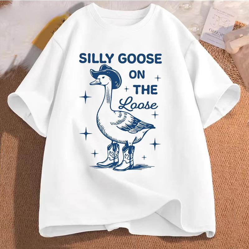 Silly Goose On The Loose T Shirts for Men Women Funny Cowgirl Western Tee Shirt 90s Fashion Graphic T-shirt Short Sleeve Clothes