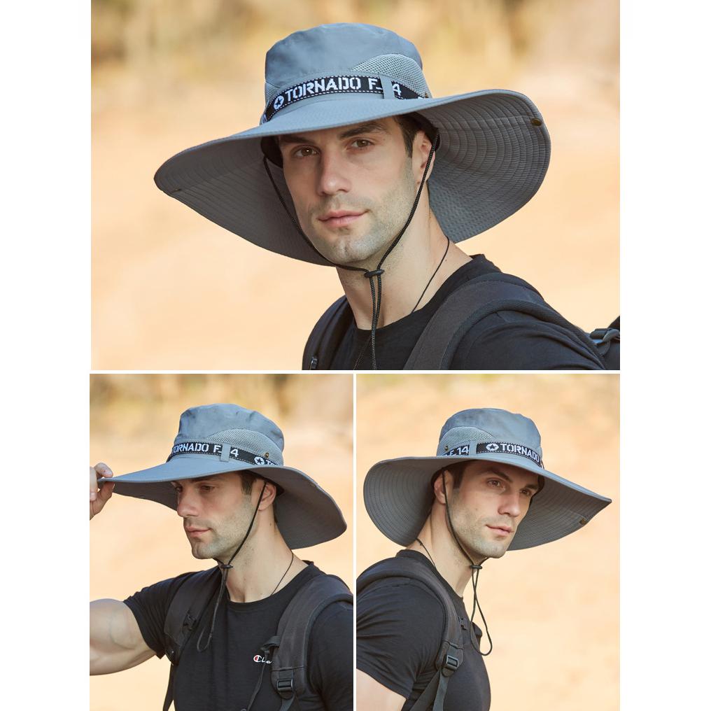OLIKEI Men's Summer Sun Hats Large Brim Fisherman Hat Outdoor Hiking Cap Sun Protection Anti-UV Bucket Hat Fashion Waterproof Quick Dry Cowboy Hat