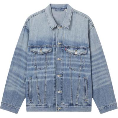 Levis Свободная Повседневная Куртка Джинсовая Мужская с Лацканами Однобортная с Длинным Рукавом Куртки Светло-Голубая 003ML-0000