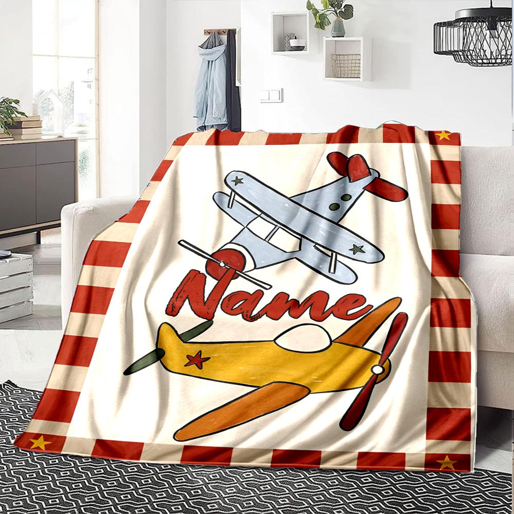 Custom Name Cute airplane Theme Printed Blanket - Perfect for Couch, Bed, Travel & Outdoor Use | Machine Washable, Cozy & Durable.