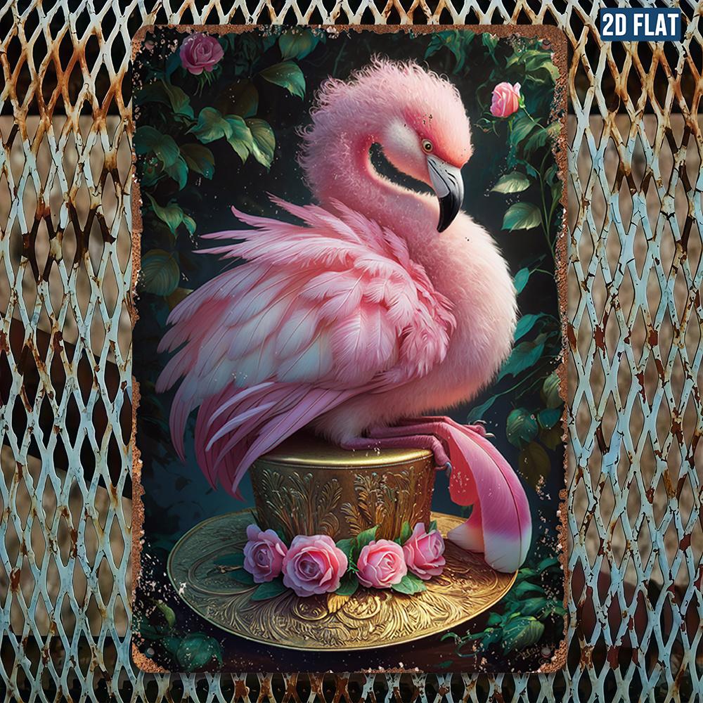 Metal Flamingo Wall Art Vintage Pink Flamingo Roses Decorative Plaque SpanishInspired Bird Sign for Home Office Gift