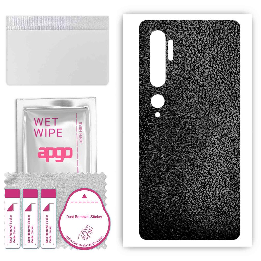 apgo Protective Skin Sticker for the back compatible with Xiaomi Mi CC9 Pro, Wrap Film, Foil, Vinyl - Pattern Black Leather