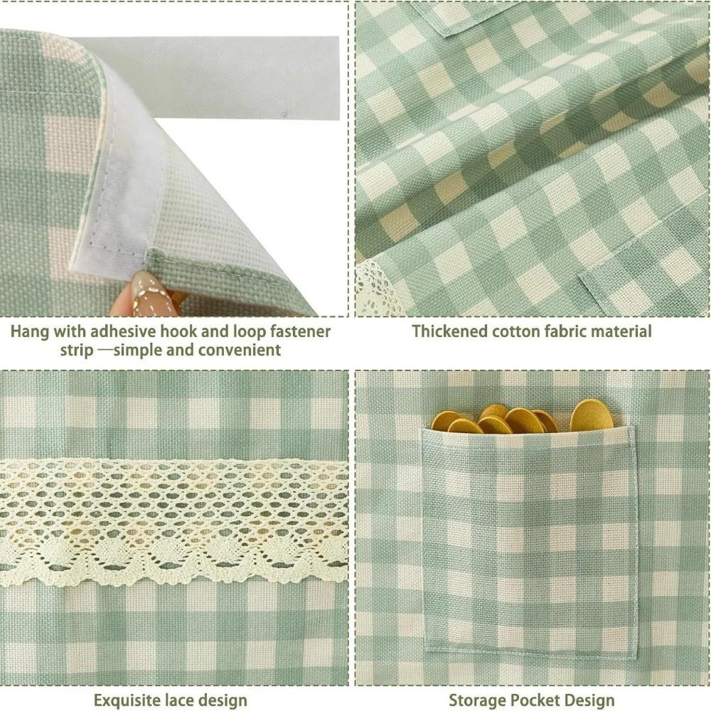 Pastoral Style Oven Skirt Curtain with Pocket Tie Top Stove Cover Hidden Curtain Open Vanity