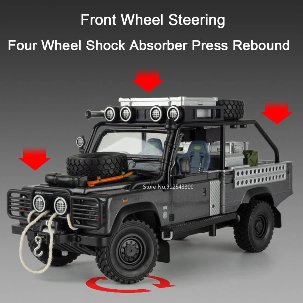 1:24 Land Rover Defender 110 Car Model Toy Doors Opened Models Toys Sound Light Off-road Vehicle Boys Best Ornaments Gifts