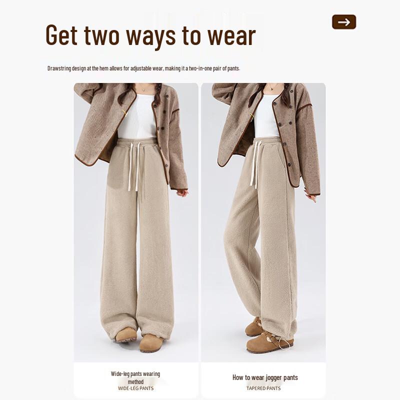 HSTYLE Women's Fleece-Lined High-Waisted Wide Leg Casual Pants