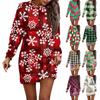 Long Sleeve Dress For Women Casual Christmas Printed Pullover Hip Pack Dress Sweater Dress Autumn