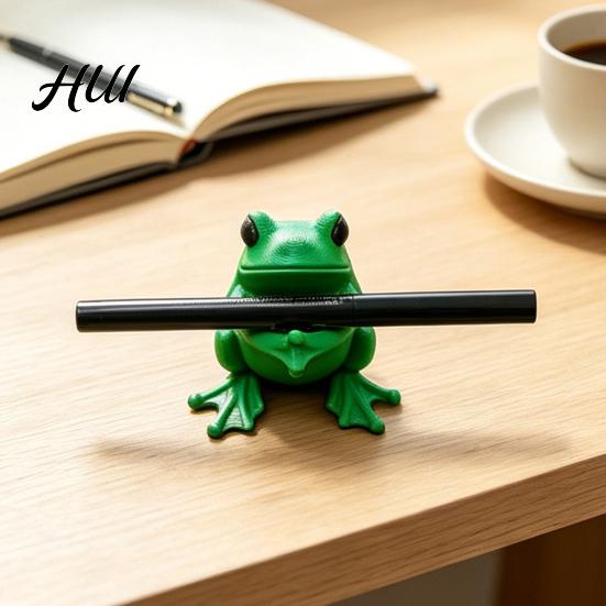 Уникальный держатель для ручек, 3D-печать, милый держатель-лягушка, ярко-зеленый, со структурой для захвата ручек, противоскользящий настольный органайзер для ручек и кистей для макияжа,