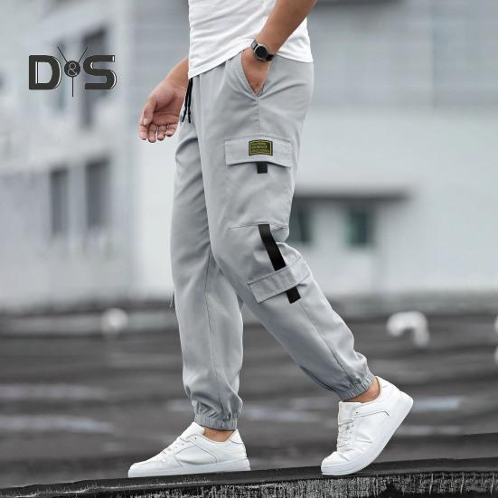Мужские брюки-карго с несколькими карманами, в уличном стиле, с резинкой на щиколотке, в стиле ретро, с эластичной резинкой на талии для повседневной носки на открытом воздухе и на работе