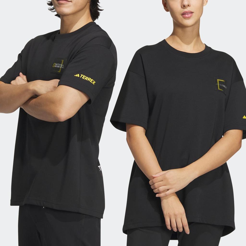 Adidas National Geographic Collaboration Graphic Print Crew Neck Short Sleeve T-Shirt Unisex T-Shirt Black IC1988