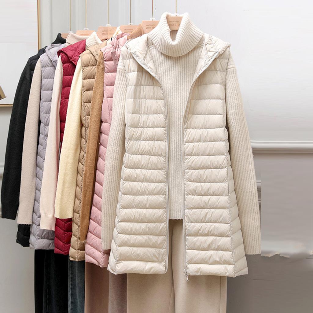 Женская мода и зима с капюшоном средней длины тонкий спортивный пуховик подкладка жилет