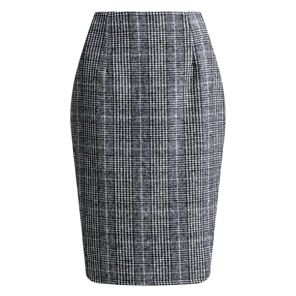 High-Waisted Women's Plaid Pencil Skirt - Knee-Length Wool Skirt for Autumn and Winter