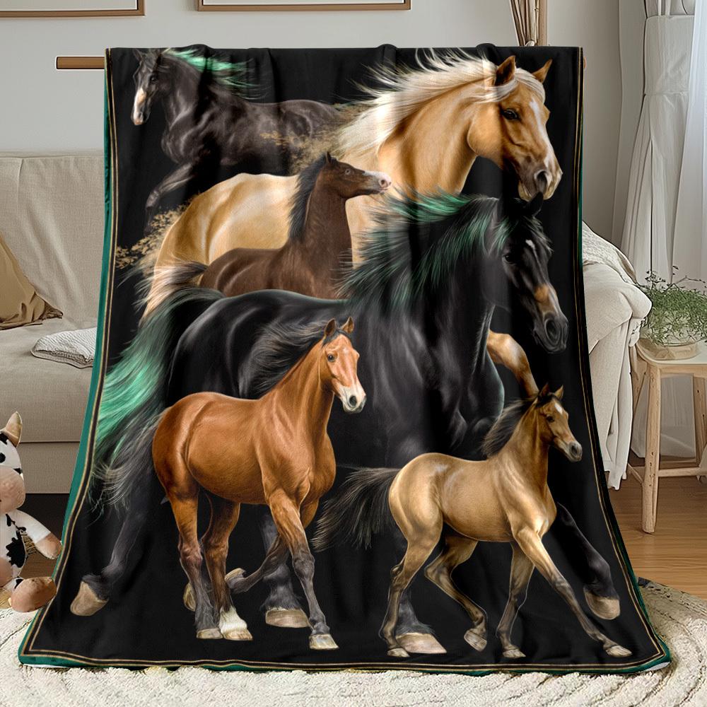 Pattern of galloping horses Flannel printed blanket suitable for all seasons suitable for living room office sofa and travel