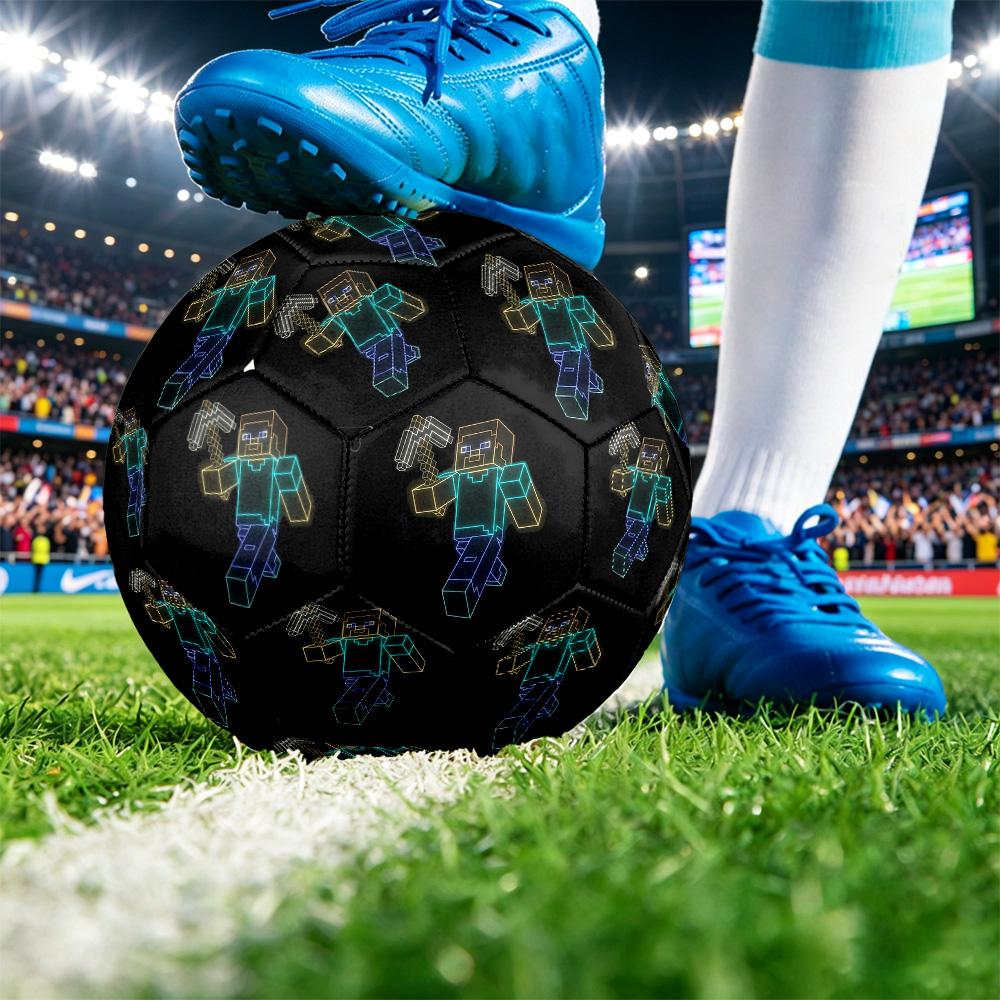 Minecraft Printed Size 5 Standard Football, Waterproof PU Training Soccer Ball for Outdoor Sports