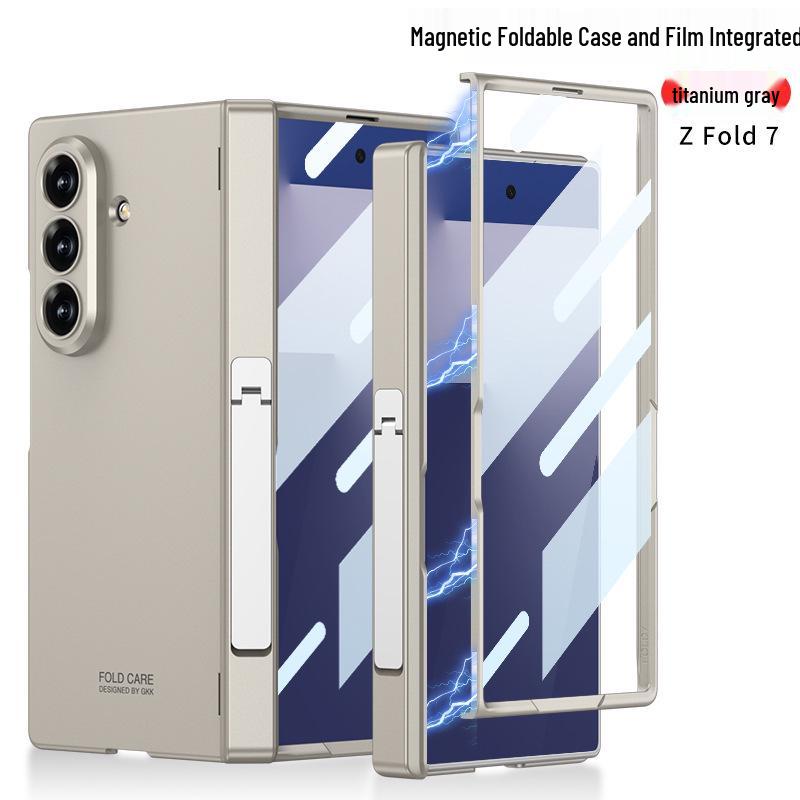 Магнитный защитный чехол для Samsung Z Fold7: Однотонный, Точные вырезы, Складная подставка-экран, Дизайн с боковым карманом для мужчин.