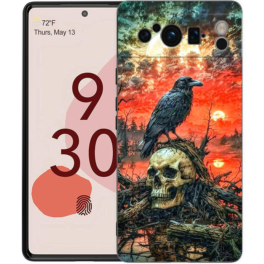 Raven Crow Skull Pattern Phone Case Cover for Google Pixel 9 8 7 6 7A 6A Pro Shockproof Soft TPU 9 Pro XL Shell Capas Fundas