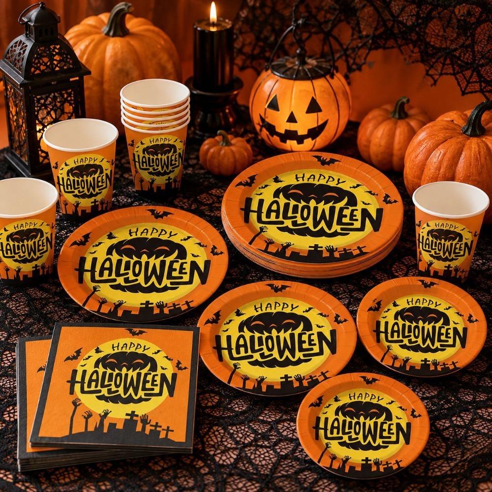 Pumpkin Pattern Halloween Party Disposable Tableware Set Disposable Utensils Set Birthday Party