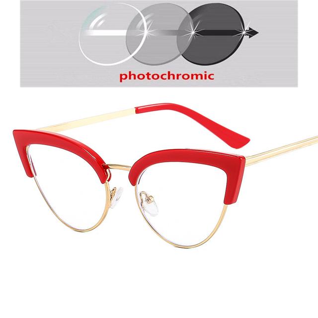 Полурамка, синий свет, блокирующие кошачий глаз, оптические очки с рецептом, женские фотохромные очки для близорукости, 0-0,5-0,75-6