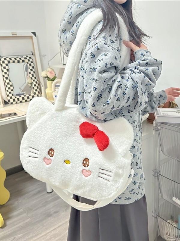 Hello Kitty Large Capacity Tote Bag With Plush Material For Daily Casual Use