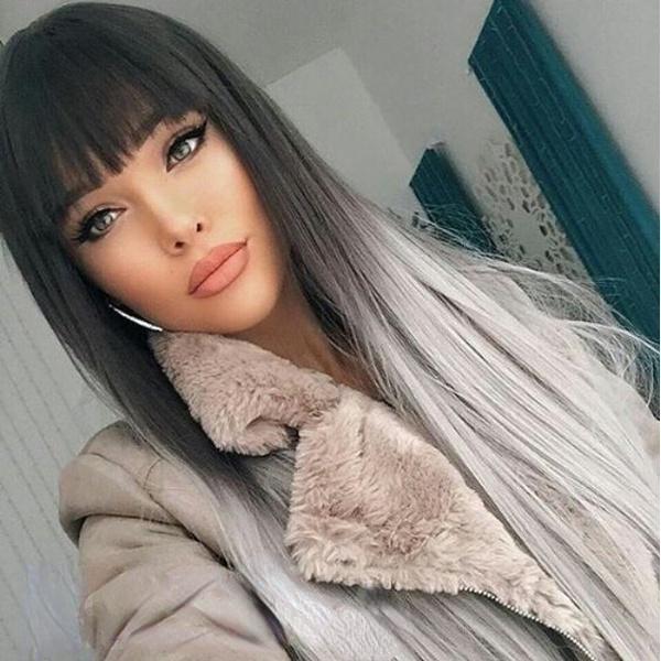 MERISIHAIR Long Straight Wig with Bangs Synthetic Fiber Long Straight Black Brown Red Wine Pink Color Wig