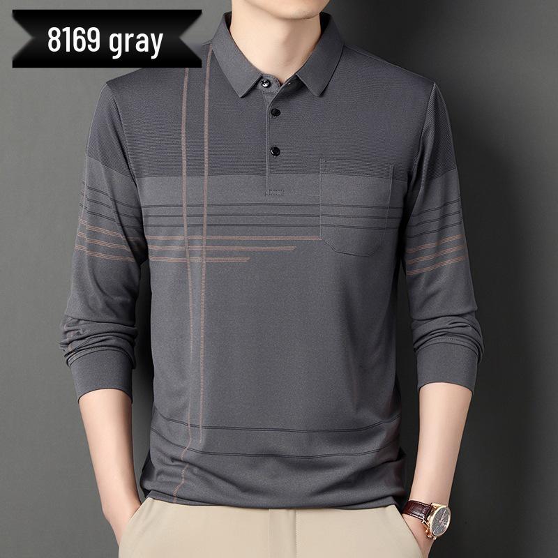 Мужское поло из хлопка в полоску на осень - С длинным рукавом, отложным воротником, дышащее, повседневная деловая рубашка