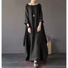 Spring Loose Size Round Neck Mid-Sleeve Large Swing Cotton and Linen Long Dress