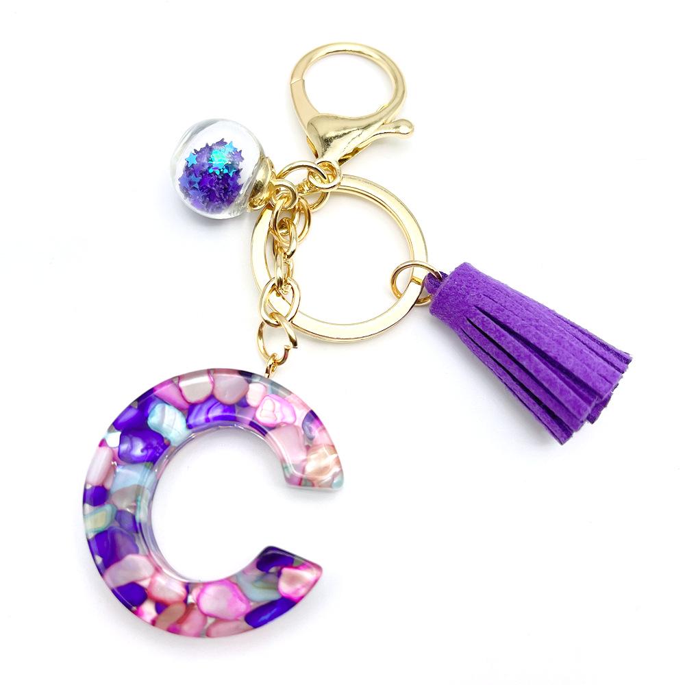 Европейский и американский хит продаж брелок с английскими инициалами и фиолетовой кисточкой