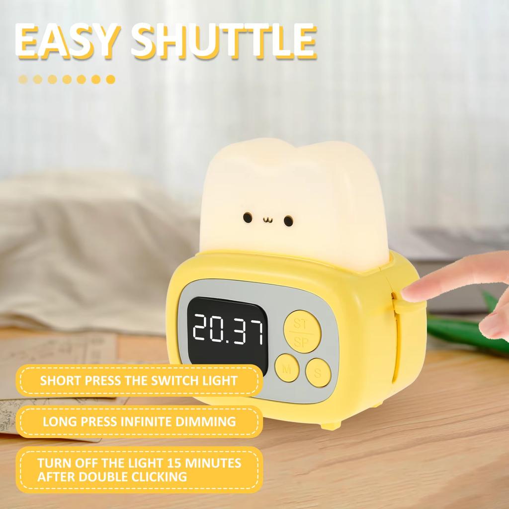 Kid Alarm Clock Night Light Digital Clock Wake Orologio Bedroom Bedside Timer Cute Luminous Bread Reminder Reloj