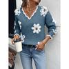Women's Sweater Autumn Winter Floral Pattern V-neck Long Sleeve Jumper Tops Female Casual Warm Knitted Pullover