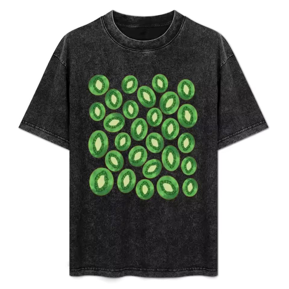Kiwi Fruit Graphic T-shirt Vintage Washed Kawaii Harajuku Unisex Oversized Crew Neck Cotton Short Sleeve Tee Tops 2026 Hot Sale