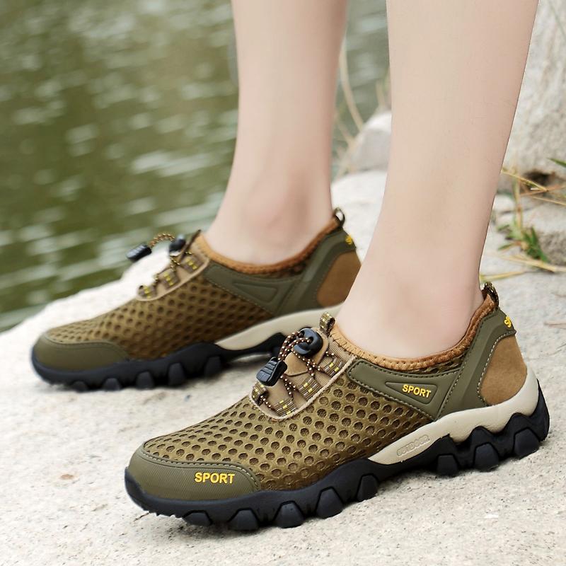 Summer Breathable Mesh Hiking Shoes Men Hot Sale Non-slip Men Trekking Shoes Outdoor Sport Khaki Quick-drying Men Hiking Sneaker