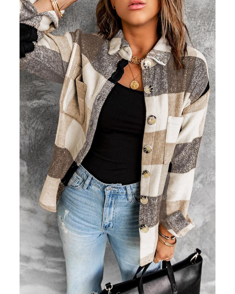 Azura Exchange Color Block Buttoned Long Sleeve Jacket with Pocket