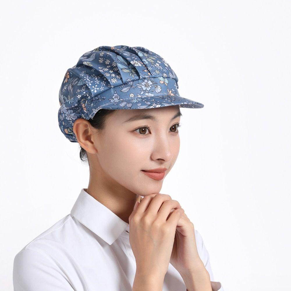 Printing Fabric Chef Cap Food Service Cook Hat Women Work Headband Canteen Catering