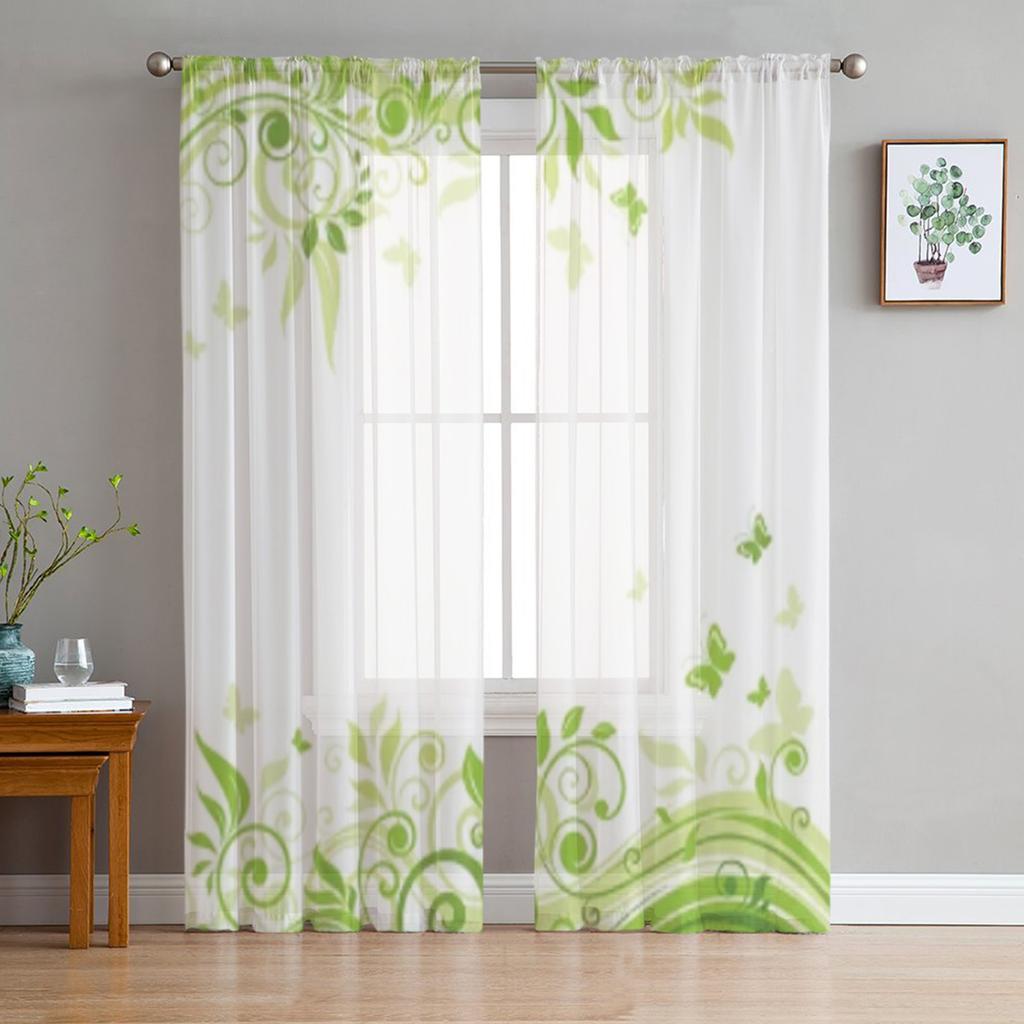 Ветка Свежие Зеленые Листья Прозрачные Шторы для Гостиной Прозрачный Тюль Оконные Шторы Спальня Кухня Домашний Декор Вуаль Шторы