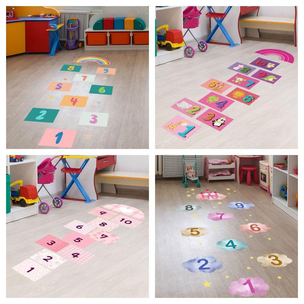 Self-adhesive Cartoon Number Grids PVC Wall Art NEW Flooring Decals Nursery