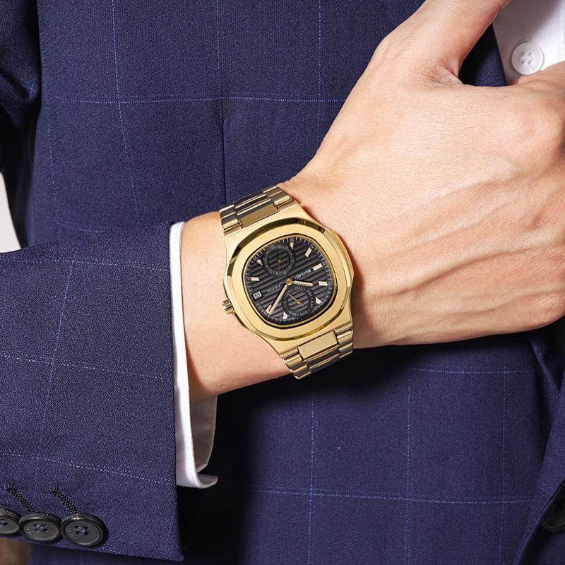 Мужские часы Week Date Quartz Wristwatch Business Men Watch Stainless Steel Waterproof Luminous