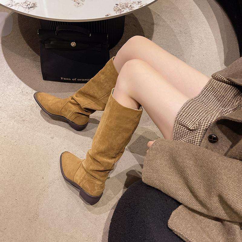 Модные Зимние Винтажные Плиссированные Женские Современные Высокие Сапоги Дизайнерские Слипоны Остроносые Обувь с Внутренней Платформой Botas De Mujer