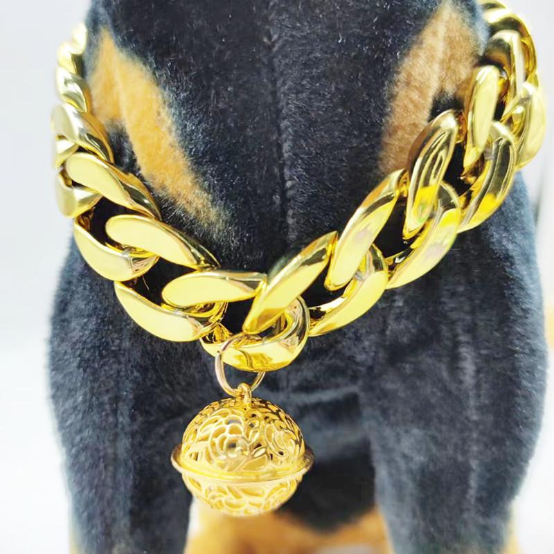 Dog Hollow Bell Pet Teddy Koji Fa Dou Bully Cat Gold Collar with Bell Plastic Big Gold Chain