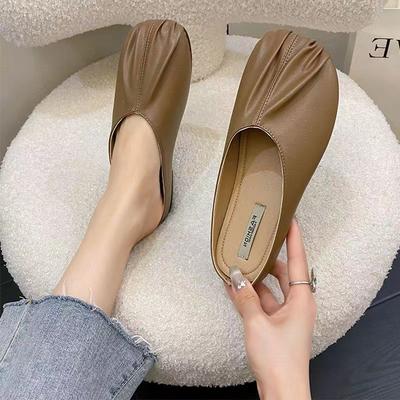 Корейская версия полушлепанцев с закрытым носком, женская обувь 2025, новинка, лето, плоские, ленивые, бабушкины полуподносы, французские нишевые сандалии