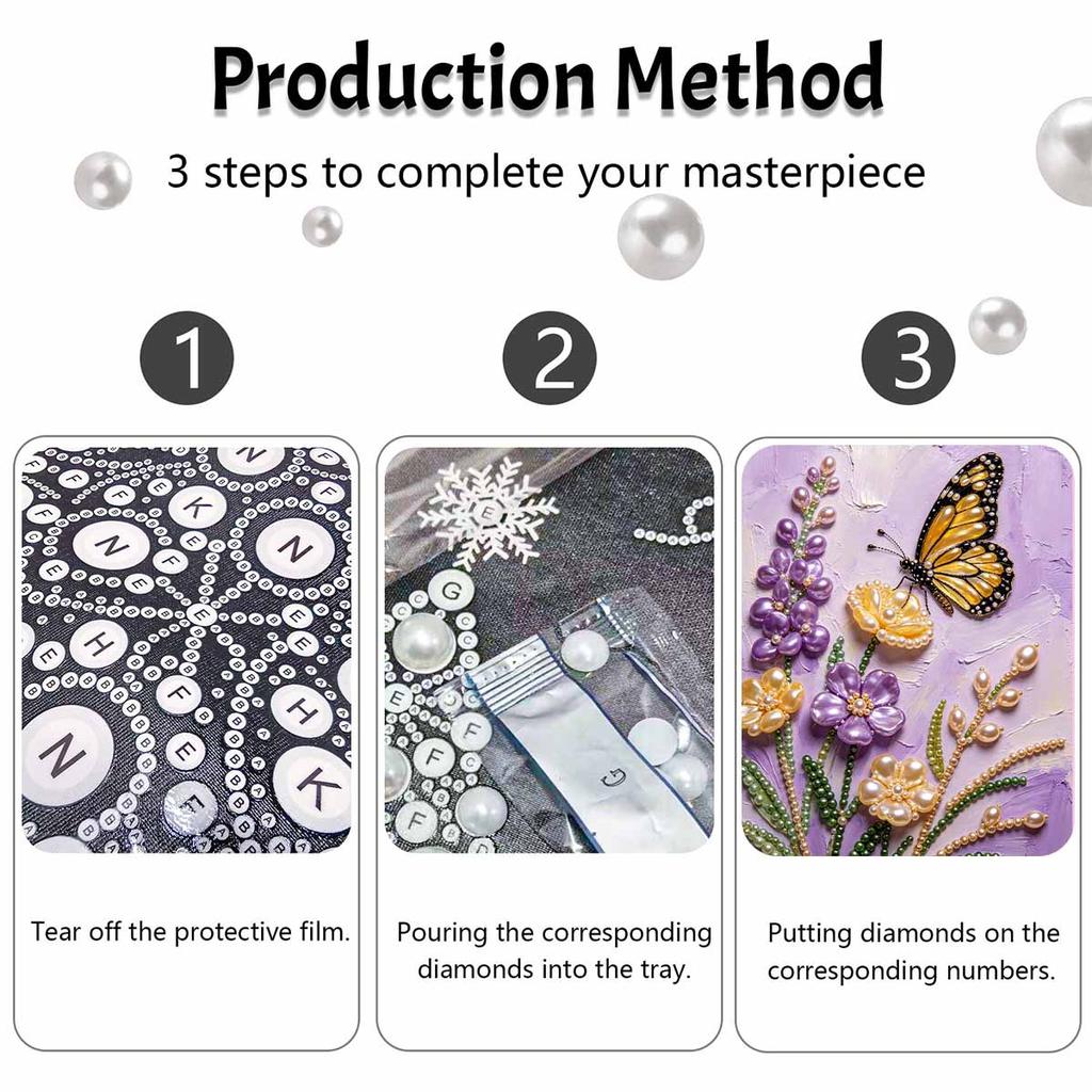 Pearl Painting Set Pearl Art DIY Handmade Crafts Yellow Butterfly Purple Lavender Floral Bouquet Home Wall Decoration