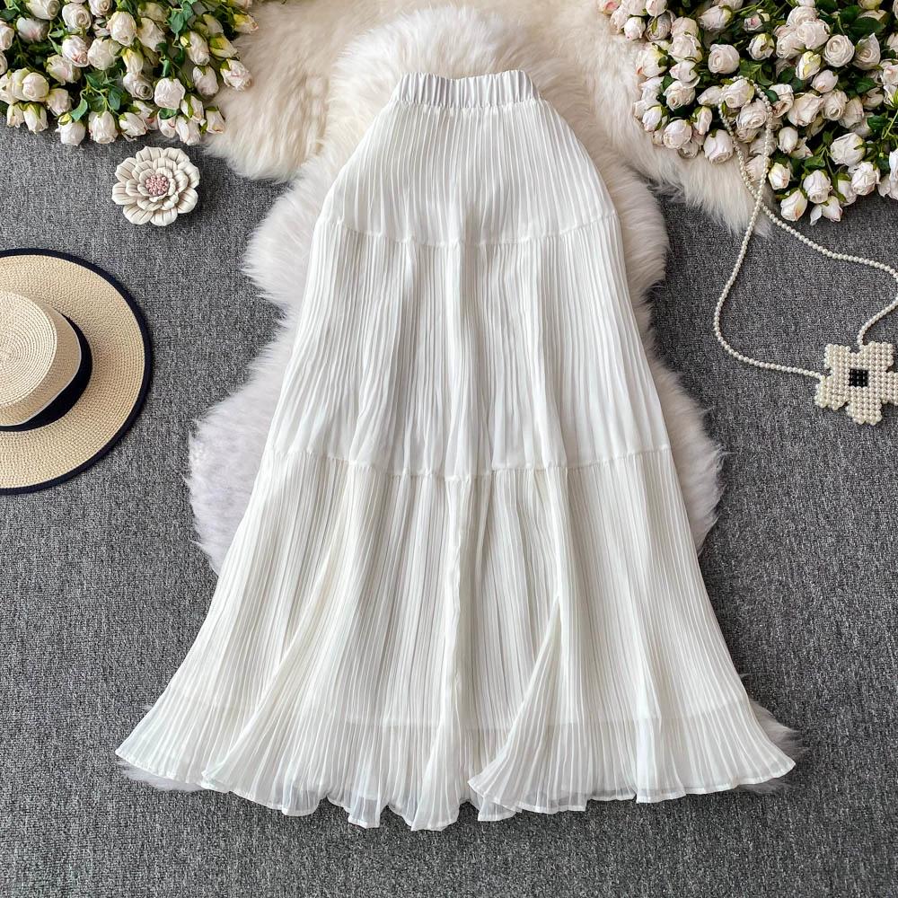 DIMANAF 2025 Летние женские новые юбки из шифона с эластичной талией, плиссированные сетчатые элегантные юбки