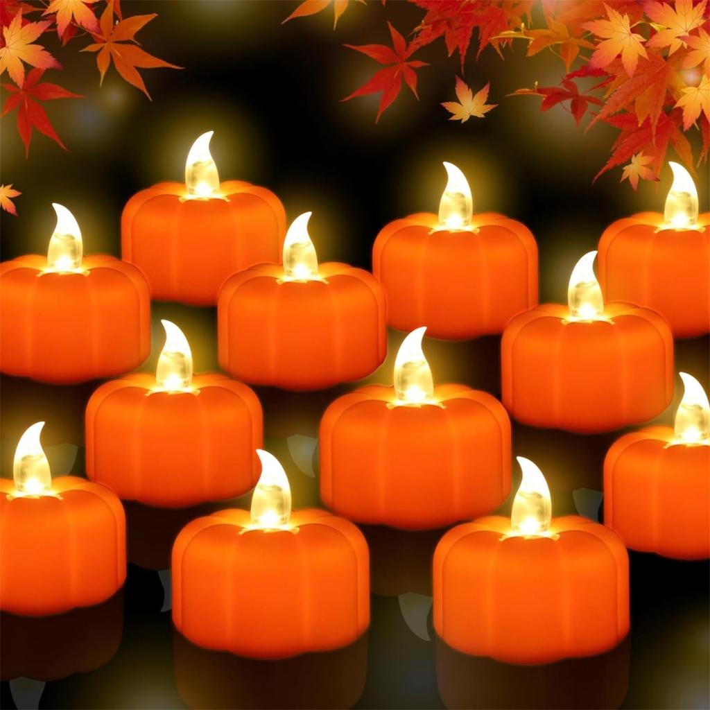 Tea Lights Decorations Fall Decor, 36 /12Pack LED Orange  Lights Flameless Candles Battery Operated, Halloween Thanksgiving Flickering Tealight