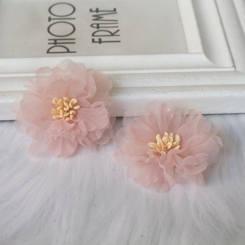 10 шт. 5 см плиссированные цветы из шифоновой ткани с сердцевиной для DIY аксессуаров для волос, шляп, повязки на голову, украшения свадебного платья