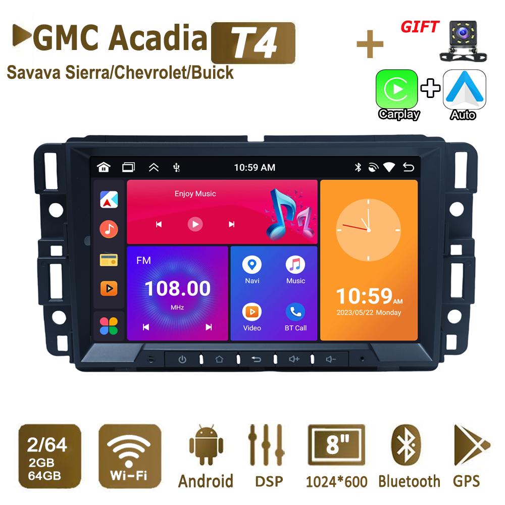 8-дюймовый автомобильный радиоприемник Android для GMC Acadia Savava Sierra Chevrolet Avalanche Suburban Carplay 2Din Autoaudio головное устройство навигация GPS 2+64 ГБ